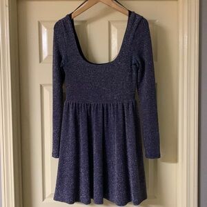 Free People Women's Blue/Gray Shimmer Long Sleeve Dress Size M